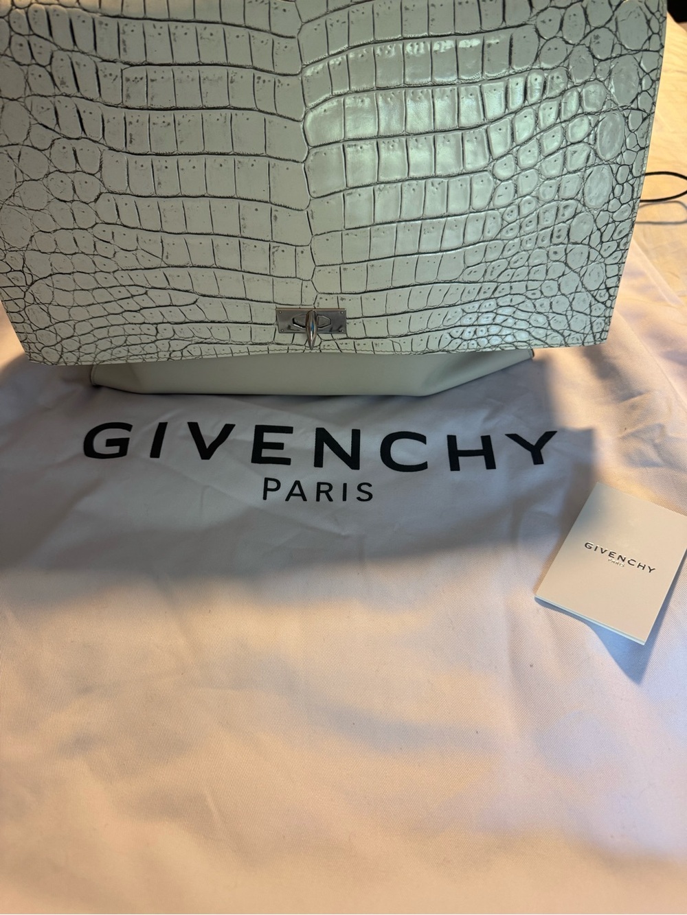 Givenchy Large White Croc-Embossed Calfskin Shark Lock Handbag